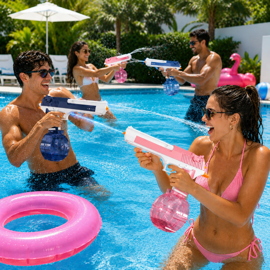 Pistola de agua eléctrica recargable de chorro automático para piscina, jardín y playa