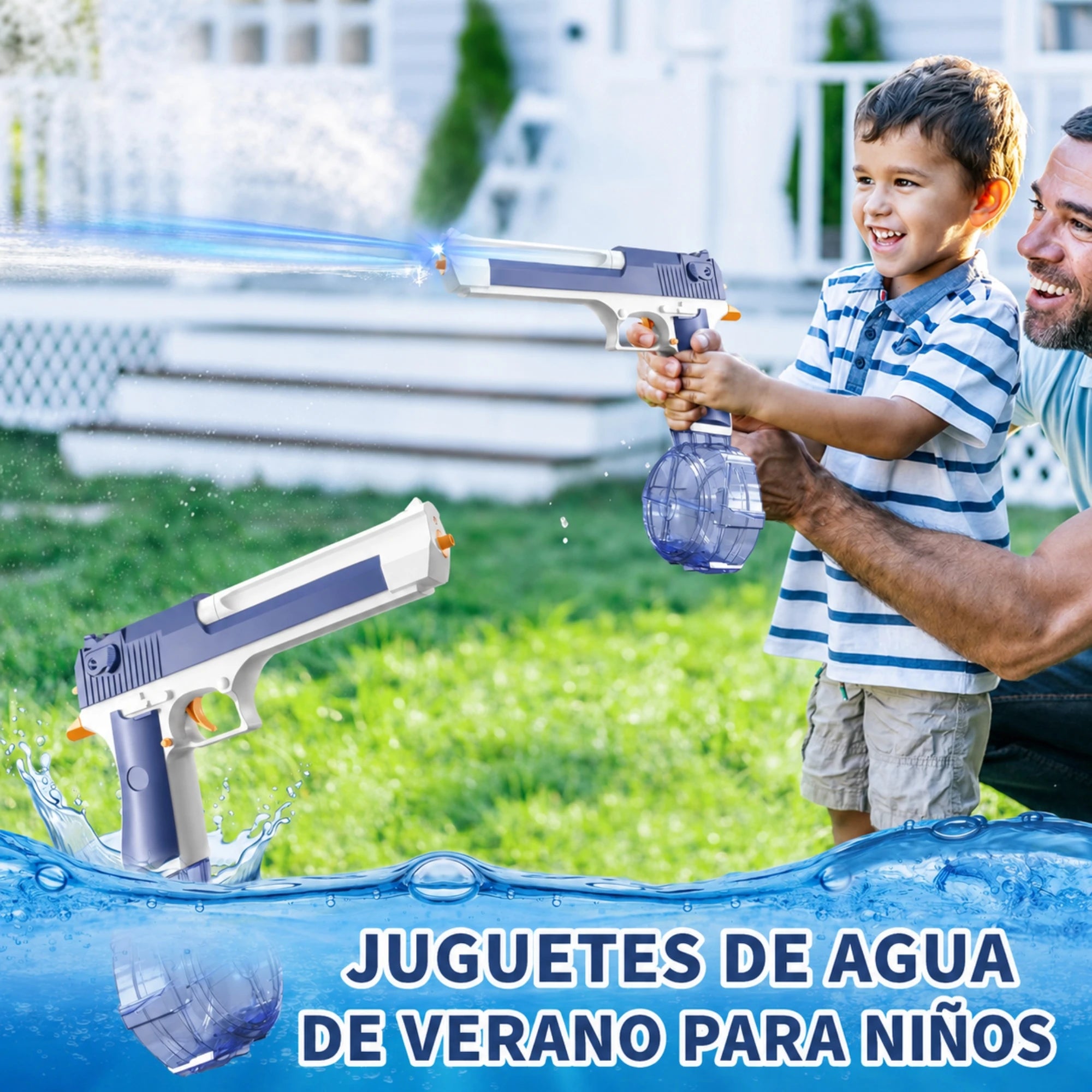 Pistola de agua eléctrica recargable de chorro automático para piscina, jardín y playa