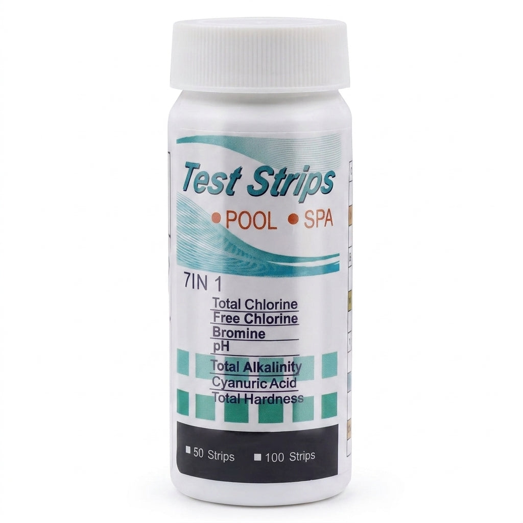 Bote de tiras reactivas 7 en 1 Test Strips Pool Spa, vista frontal